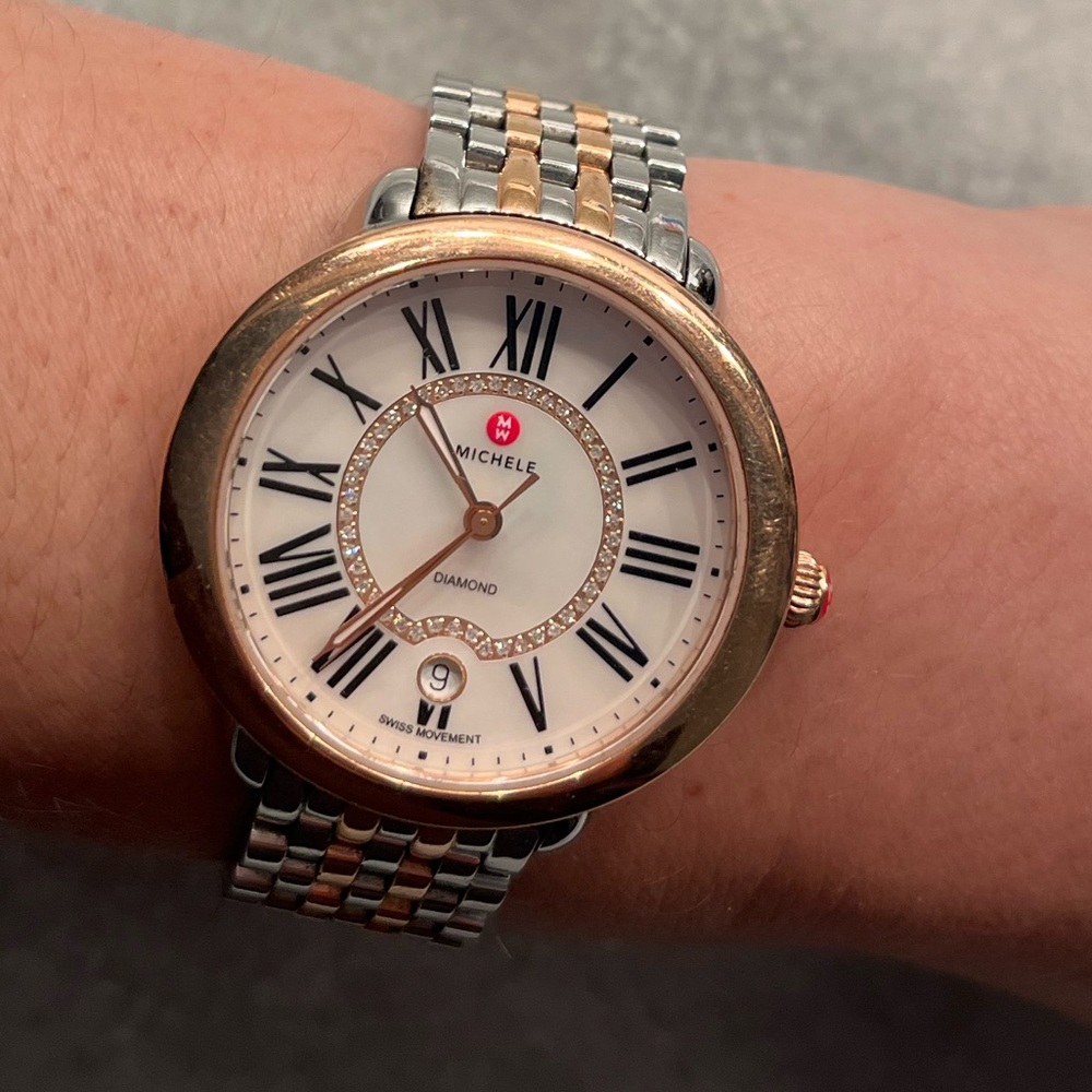 MICHELE Serein 16 Analog Display Swiss Quartz Two Tone Watch - Rose Gold